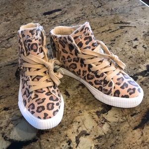 Brand new, never worn, high tops, leopard print shoes.Blowfish Malibu brand.